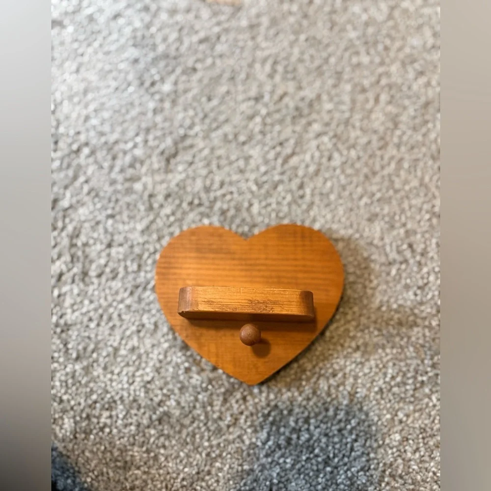 Handmade Vintage Wooden Heart Hanging Shelf with Peg and Hanger EUC